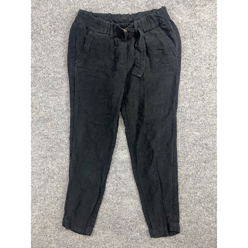 Sessun Linen Pants Women's 34 Black Health Tapered Belted Pockets Low Rise